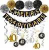 Gold Glittery Cheers to 40 Years Birthday Banner with Pom Poms 40th Sparkling Hanging Streamer For 40th Anniversary Decorations