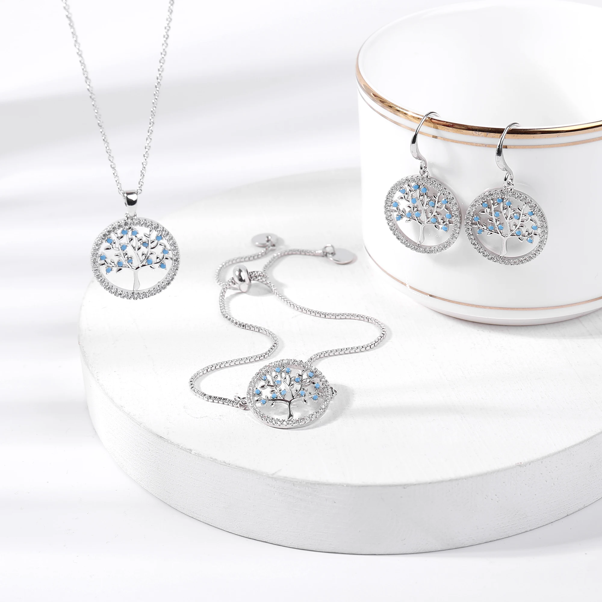 Exquisite Women Jewelry Set Necklace Earring Bracelets Zircon Tree Of Life Copper Jewelry Set, As display
Exquisite Women Jewelry Set Necklace Earring Bracelets Zircon Tree Of Life Copper Jewelry Set, As display