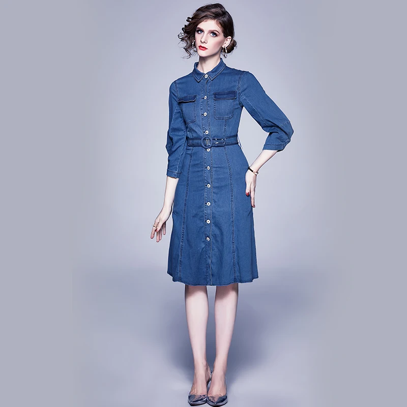 Spring New Turn-down Collar Vintage Lantern Sleeve Slim Medium Long Female Denim Dress, Blue
Spring New Turn-down Collar Vintage Lantern Sleeve Slim Medium Long Female Denim Dress, Blue