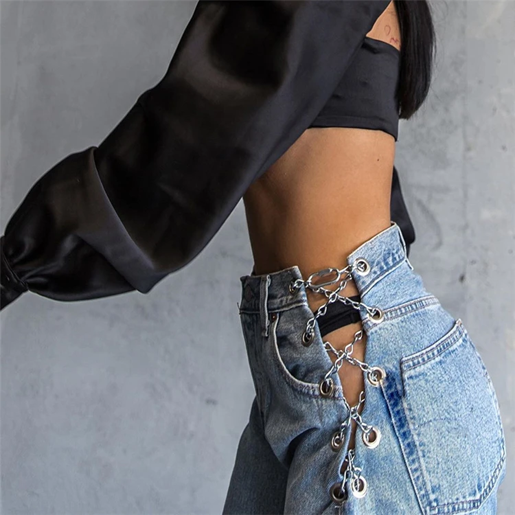 Fashion Sexy Streetwear Short Denim Jeans Wide Leg High Waist Side Slits Jeans With Chain
Fashion Sexy Streetwear Short Denim Jeans Wide Leg High Waist Side Slits Jeans With Chain