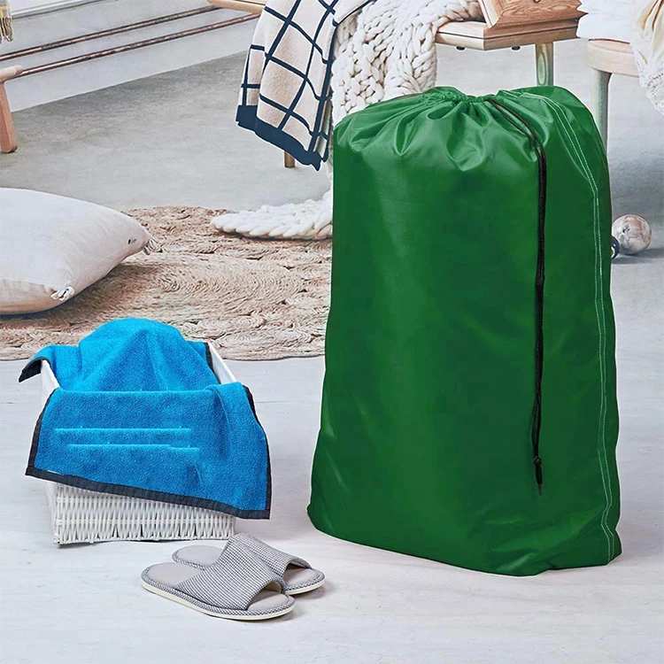 Wholesale custom oversize durable reusable nylon drawstring laundry bags polyester laundry bag for hotel