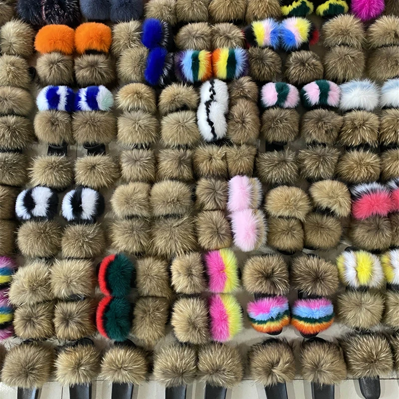 Wholesale furry slippers raccoon fur slides fox fur slides for women faux sandals, Customized color
Wholesale furry slippers raccoon fur slides fox fur slides for women faux sandals, Customized color