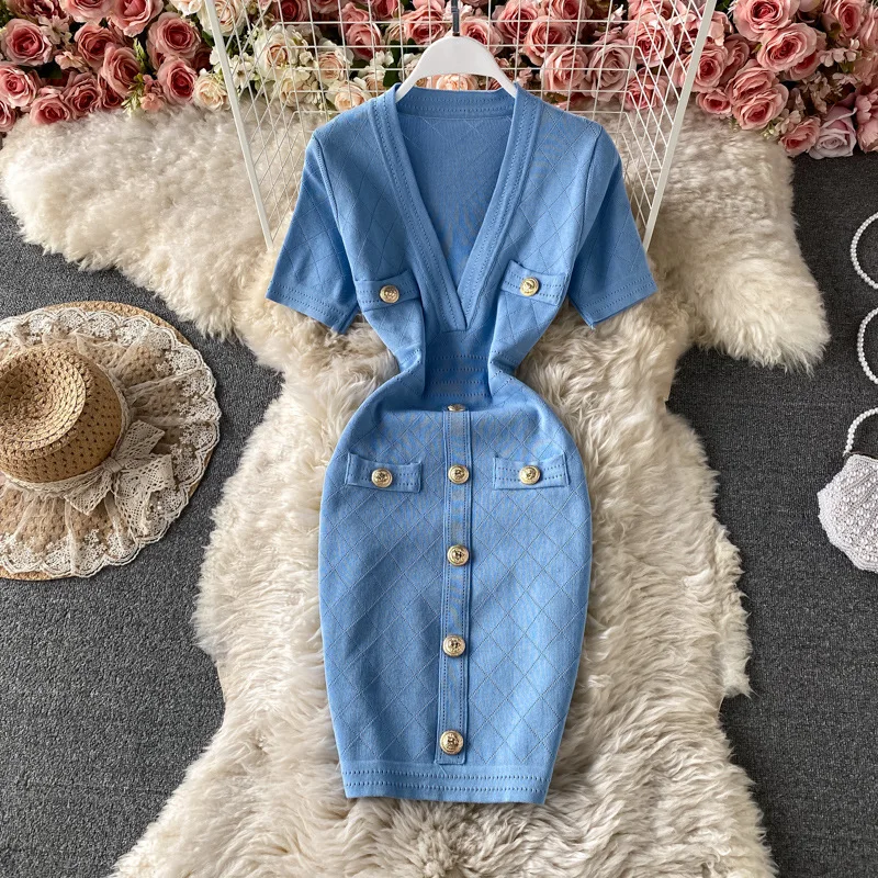 wholesale 2022 Sexy Deep V neck Short sleeved Knit Bodycon Dress Women Casual Summer slim body shaper dress Vestido, 8 color
wholesale 2022 Sexy Deep V neck Short sleeved Knit Bodycon Dress Women Casual Summer slim body shaper dress Vestido, 8 color