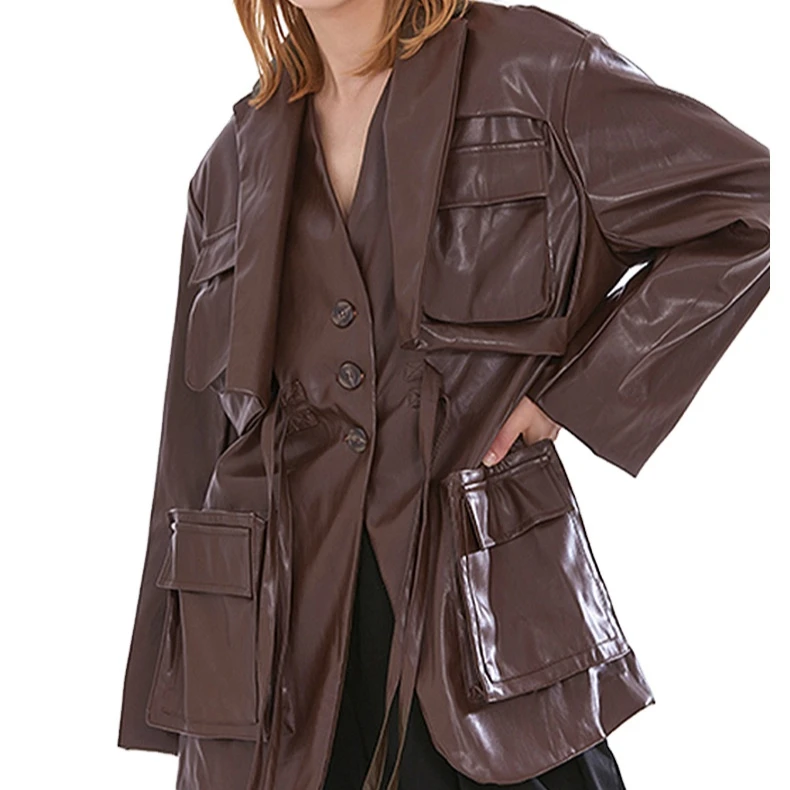 2021 Spring Ins Hot Sale Fashion Cool Cotton Pu Woman Blazer Casual With Pockets Decoration, Blue,brown
2021 Spring Ins Hot Sale Fashion Cool Cotton Pu Woman Blazer Casual With Pockets Decoration, Blue,brown
