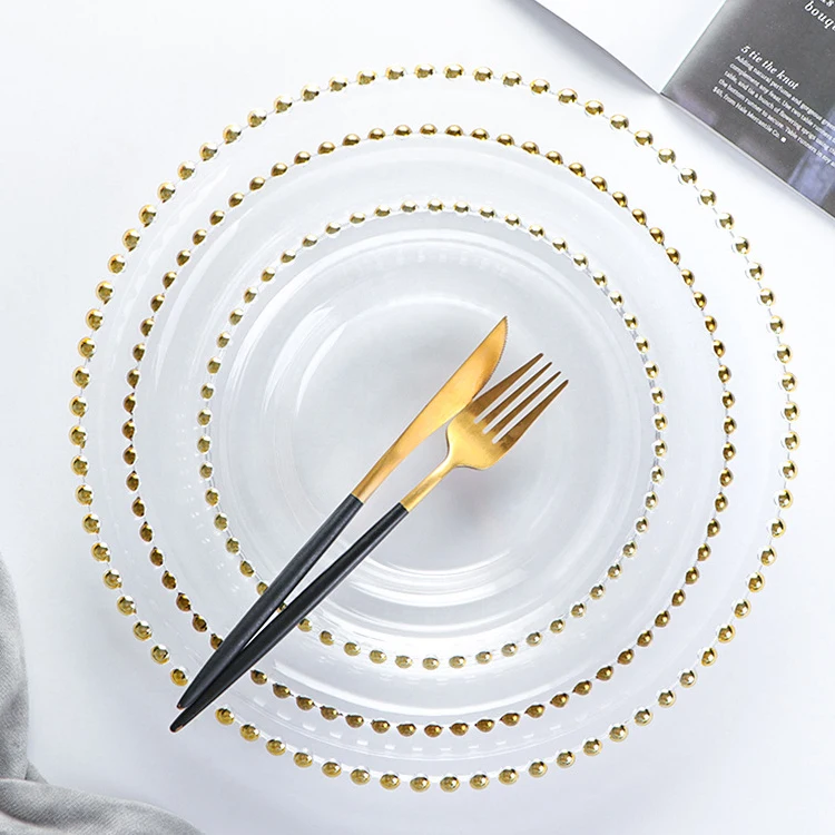 Luxury Round 13 Inch Crystal Under Plate Tableware Setting Gold Beaded Rim Glass Charger Plates for Wedding Decoration, Clear
Luxury Round 13 Inch Crystal Under Plate Tableware Setting Gold Beaded Rim Glass Charger Plates for Wedding Decoration, Clear