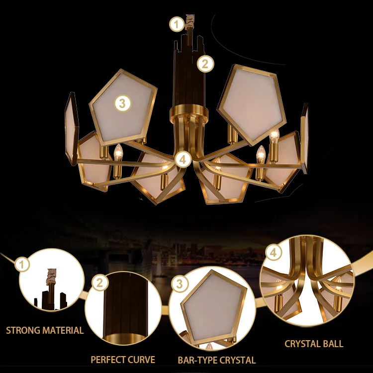 Modern Style Marble E14 Light Source Marble Commercial Copper Chandelier