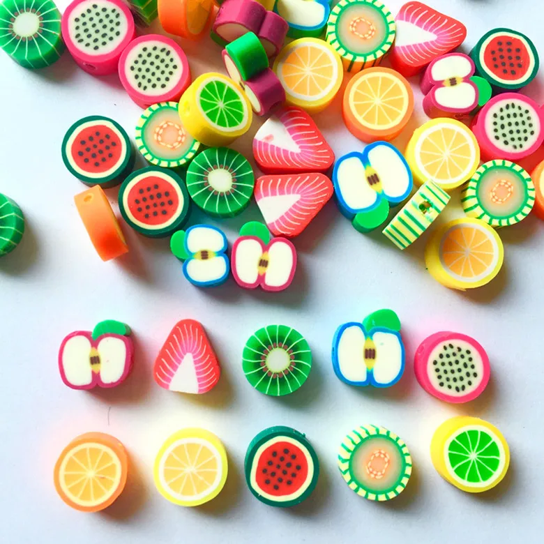

Fashion colourful fruit shaped with hole polymer clay beads , Soft vinyl heishi disc polymer fimo fruit beads for jewelry making, As picture
