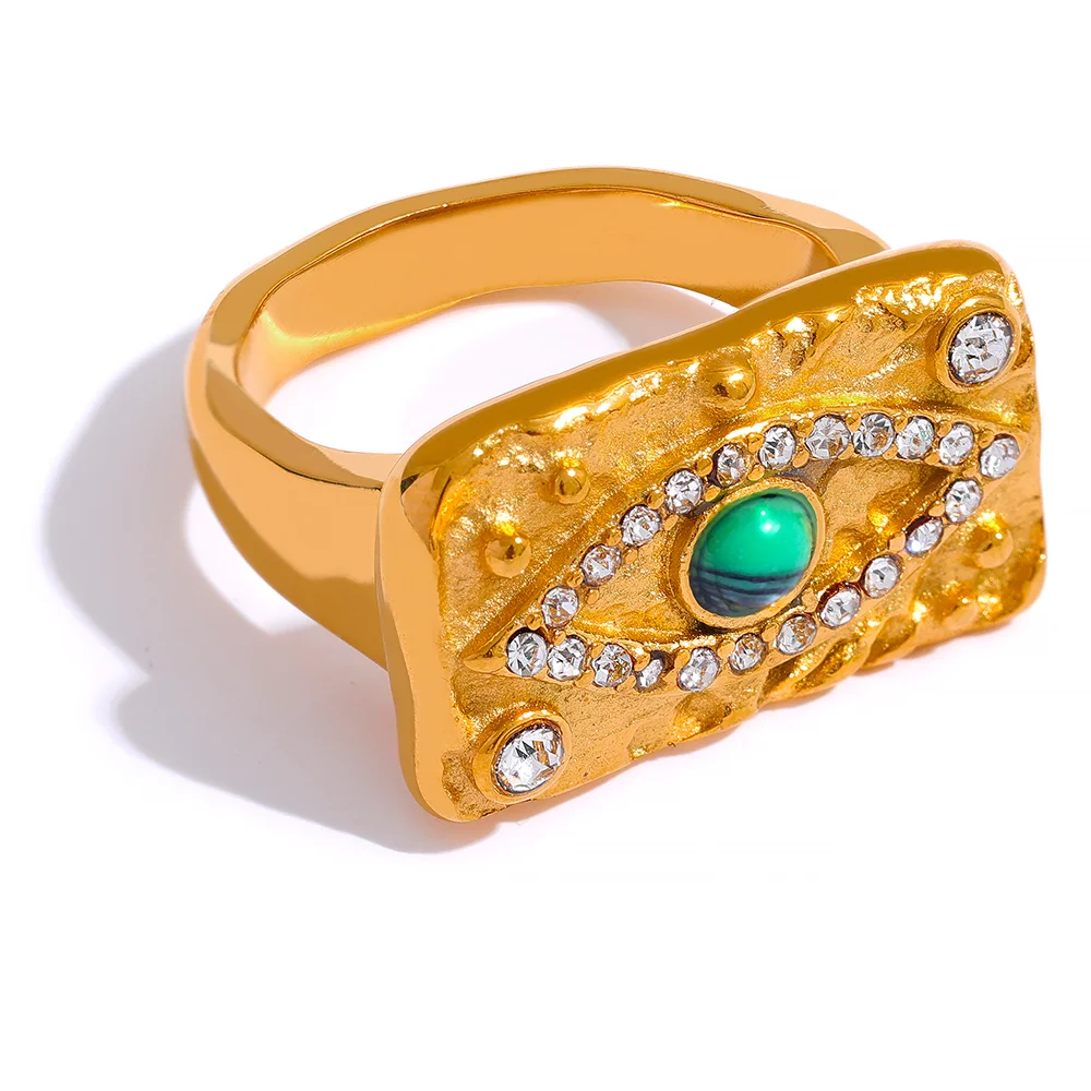 JINYOU 1995 High-Grade Fashion Stone Zircon Green Eye Ring 316L Stainless Steel Gold Color Stylish High Quality Jewelry
JINYOU 1995 High-Grade Fashion Stone Zircon Green Eye Ring 316L Stainless Steel Gold Color Stylish High Quality Jewelry