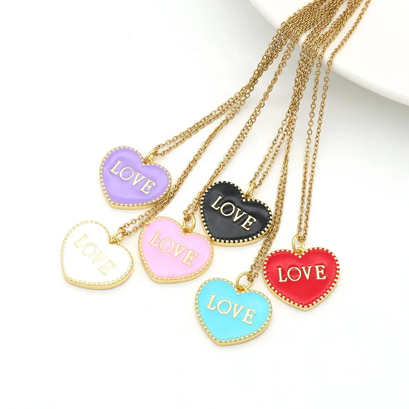 Trendy Multi color Heart Shape Necklace charm pendants Jewelry Lady gold plated stainless steel chain enamel heart necklace
Trendy Multi color Heart Shape Necklace charm pendants Jewelry Lady gold plated stainless steel chain enamel heart necklace