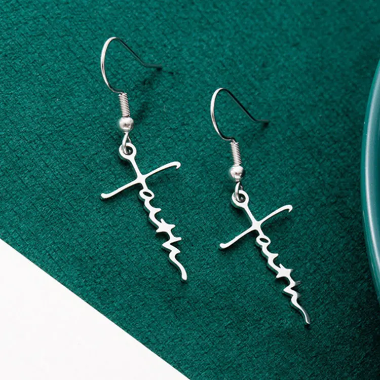 SC Factory Custom Simple Heart Cross Drop Earrings Hot Selling Religious Stainless Steel Letter Faith Earrings for Women
SC Factory Custom Simple Heart Cross Drop Earrings Hot Selling Religious Stainless Steel Letter Faith Earrings for Women