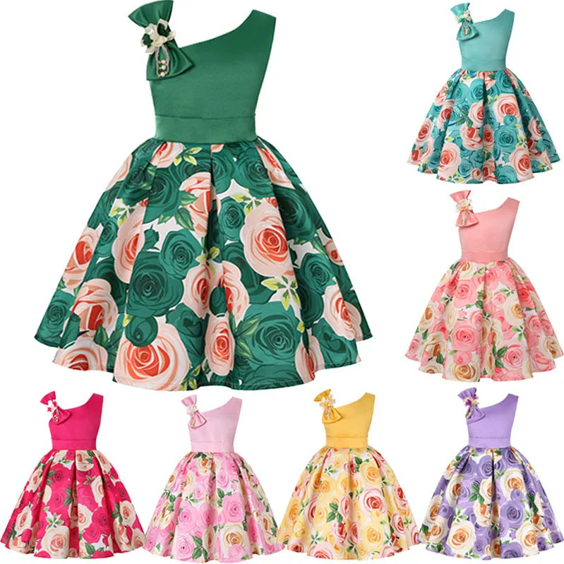Rose Print Fabric Half Shoulder Girl Embroidered Dress, Blue,red,white,green,yellow 
Rose Print Fabric Half Shoulder Girl Embroidered Dress, Blue,red,white,green,yellow