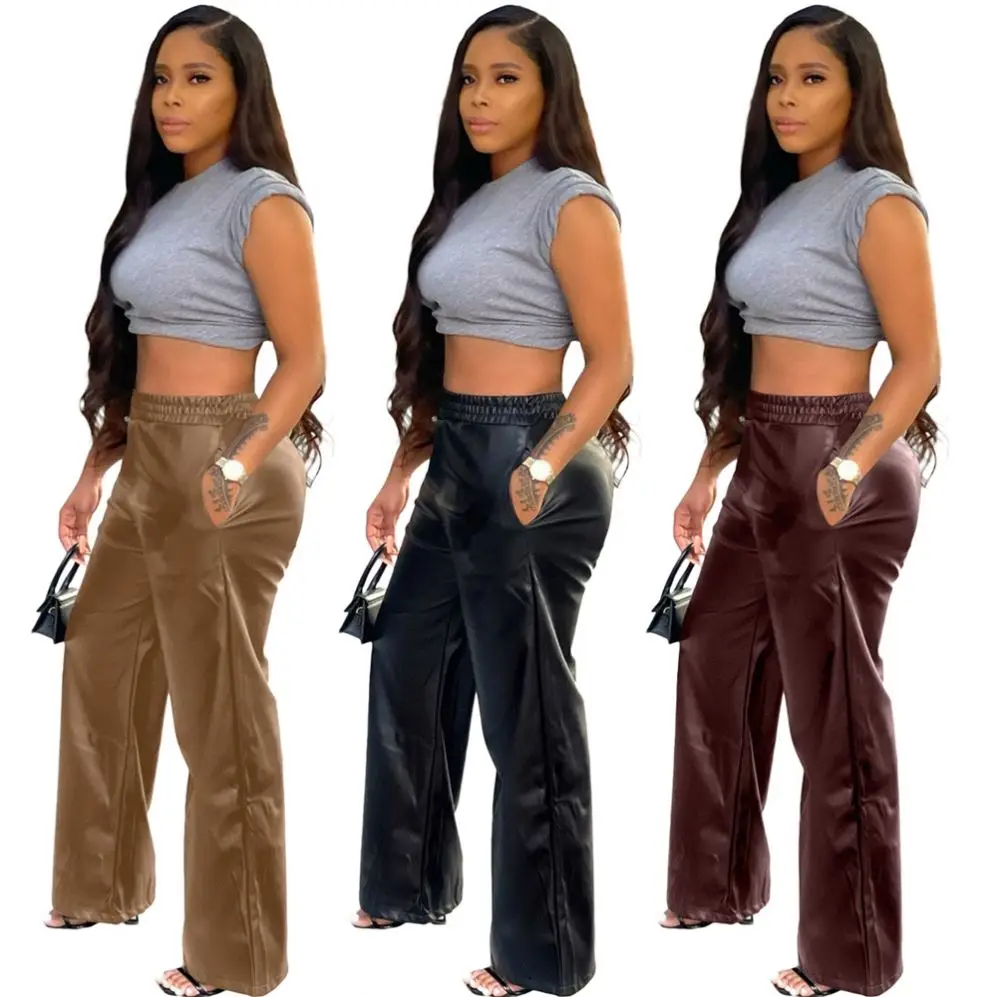 Best Seller Ladies Leather Pants Women Solid Color Loose Wide Leg Pocket PU Leather Pants
Best Seller Ladies Leather Pants Women Solid Color Loose Wide Leg Pocket PU Leather Pants
