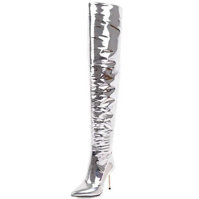 Shiny Silver Super High Thin Heel Thigh High Women Boots Over The Knee High Winter Women Stiletto Shoes Super Long Boots
Shiny Silver Super High Thin Heel Thigh High Women Boots Over The Knee High Winter Women Stiletto Shoes Super Long Boots