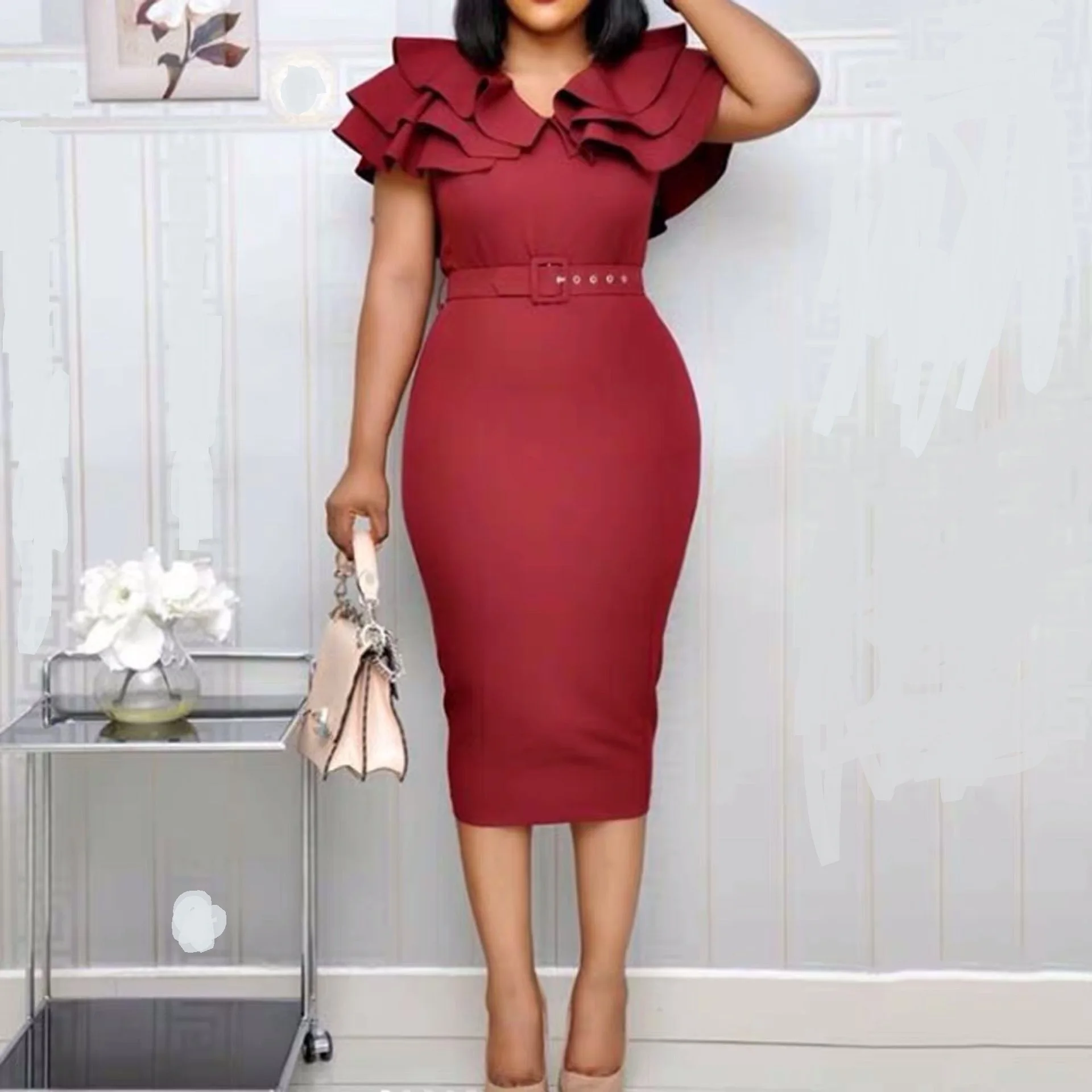 Summer Plus Size Elegant Party Dress Women Wine Red Short Sleeve Ruffle Robe Vintage Ladies Sexy Split Bodycon Midi Dresses
Summer Plus Size Elegant Party Dress Women Wine Red Short Sleeve Ruffle Robe Vintage Ladies Sexy Split Bodycon Midi Dresses