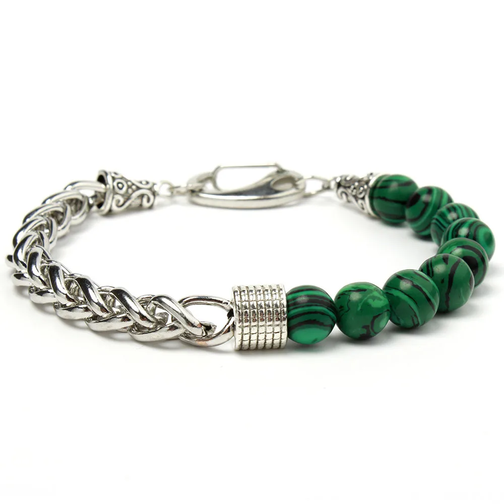Fashion Men Hand Jewelry Natural Green Malachite Beaded Bracelet Stainless Steel Chain Natural Stone Bracelet
Fashion Men Hand Jewelry Natural Green Malachite Beaded Bracelet Stainless Steel Chain Natural Stone Bracelet
