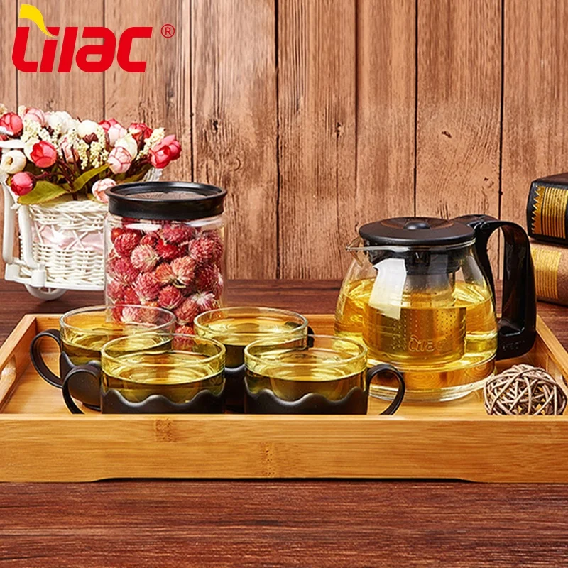 

Lilac BSCI SGS LFGB 700ml+150ml*4 glass teapot wasserkocher teekanne teekanne mit tasse teekanne aus glas