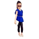Children Summer infant Kid Fashion blue top chaparajos Girls clothing set