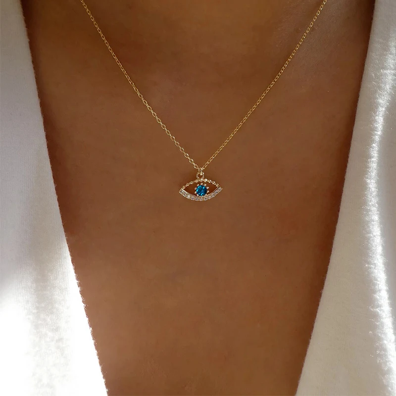 Fashion women jewelry gold chain crystal blue diamond eye shape pendant necklace, Silver/gold
Fashion women jewelry gold chain crystal blue diamond eye shape pendant necklace, Silver/gold