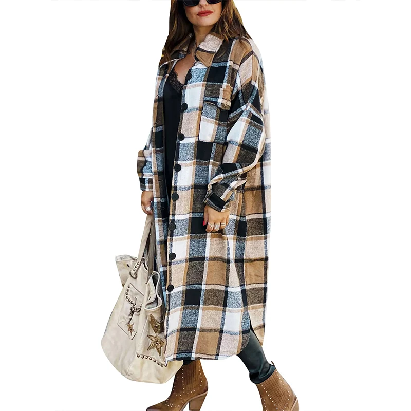 Women Plaid Long Sleeve Button Down Collar Long Shirt Oversized Coat trench women spring jacket casual
Women Plaid Long Sleeve Button Down Collar Long Shirt Oversized Coat trench women spring jacket casual