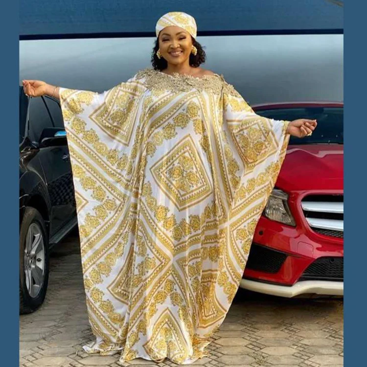 African ethnic style large size dress, large swing type, diamond lace silk digital printing optional headscarf
African ethnic style large size dress, large swing type, diamond lace silk digital printing optional headscarf