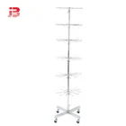 6 tiers Floor standing and rotating metal chrome hook display rack for scarf necklace sunglasses display