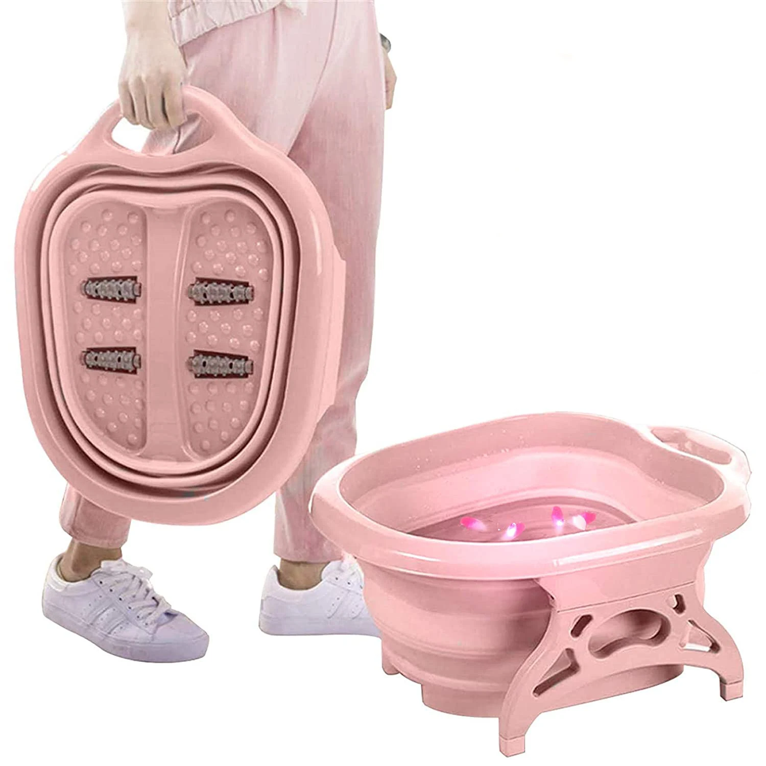 

Collapsible Foot Wash Basin Foot Spa Soaking Tub Pedicure Bucket Feet Bath Massager, Blue,purple,pink