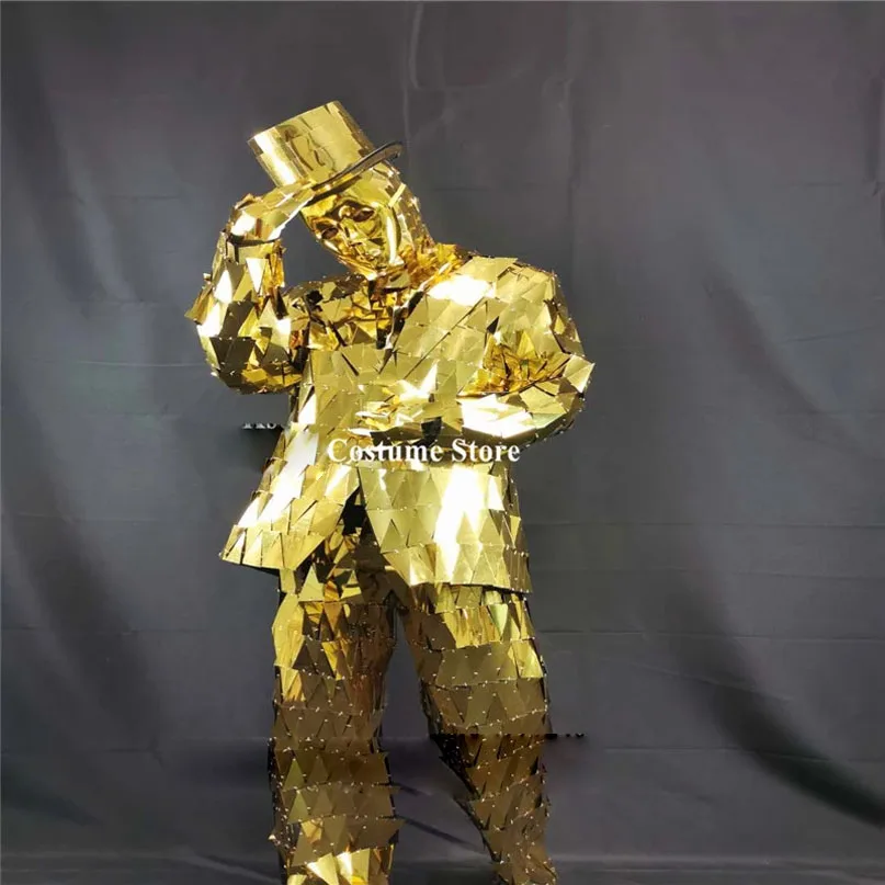 Robot men gold color mirror men suit club perform catwalk wears mirror dance costumes disco show jacket dj mirror hat outfit
Robot men gold color mirror men suit club perform catwalk wears mirror dance costumes disco show jacket dj mirror hat outfit