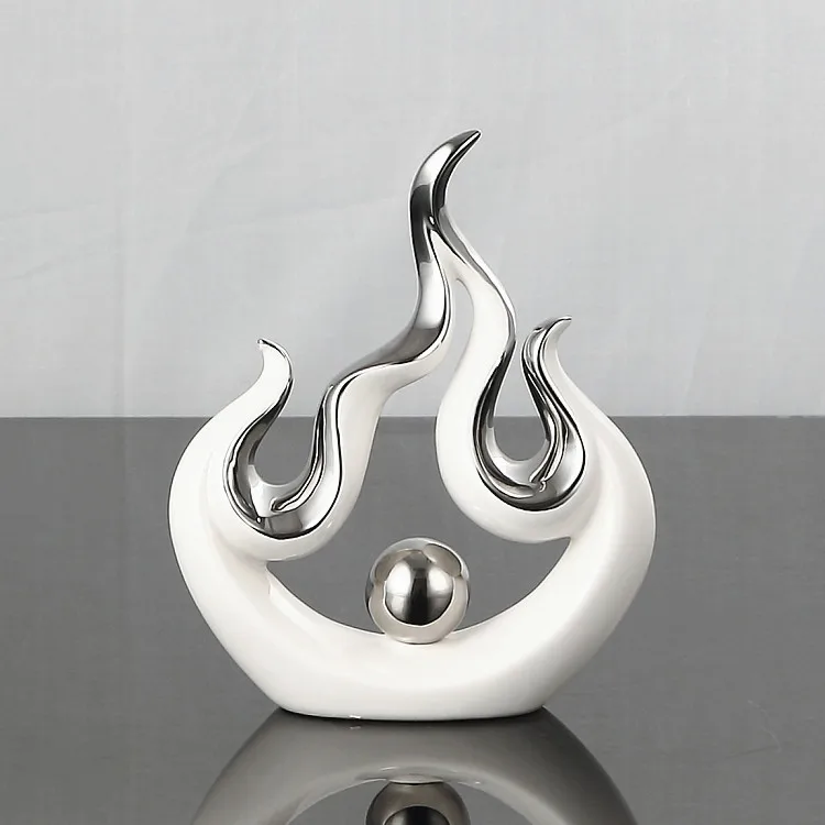 Wholesale modern glossy ceramic abstract art flame shape crafts for home office hotel decoration, White/sliver
Wholesale modern glossy ceramic abstract art flame shape crafts for home office hotel decoration, White/sliver
