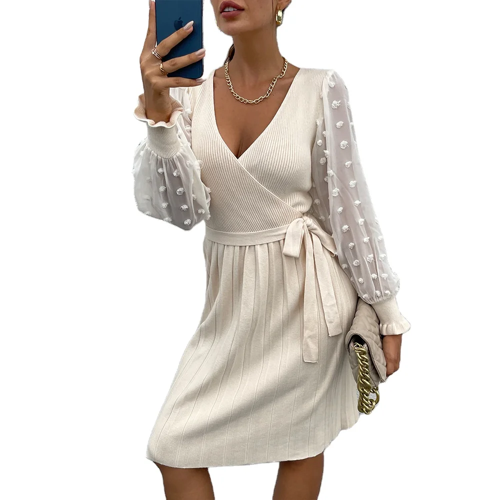 Autumn Winter Knitted Long Sleeve V Neck Flare Sleeve Women Sweater Dresses Knit Cos Sweater Rajut Dresses, Apricot
Autumn Winter Knitted Long Sleeve V Neck Flare Sleeve Women Sweater Dresses Knit Cos Sweater Rajut Dresses, Apricot