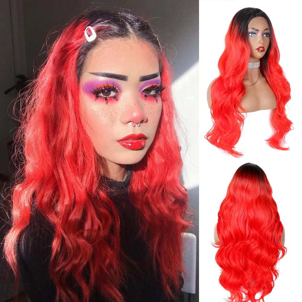 Synthetic Lace Wig with Black Ombre Red Wig Long Body Wave Wigs Transparent Lace Front Hair Halloween Drag Queen
Synthetic Lace Wig with Black Ombre Red Wig Long Body Wave Wigs Transparent Lace Front Hair Halloween Drag Queen