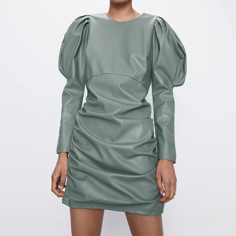 CHICEVER Leather Dress Puff Sleeve High Waist Black Casual Ruched Women Mini Dresses
CHICEVER Leather Dress Puff Sleeve High Waist Black Casual Ruched Women Mini Dresses