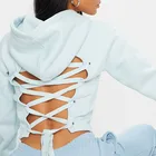 Hoodie Hoodies For Women Instagram Hot Design Casual Baby Blue Lace Up Back Crop Sportswear Hoodie For Women
