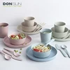 Wholesale Eco Friendly wheat straw kids tableware set including tray,bowl,cup,knife,fork and spoon