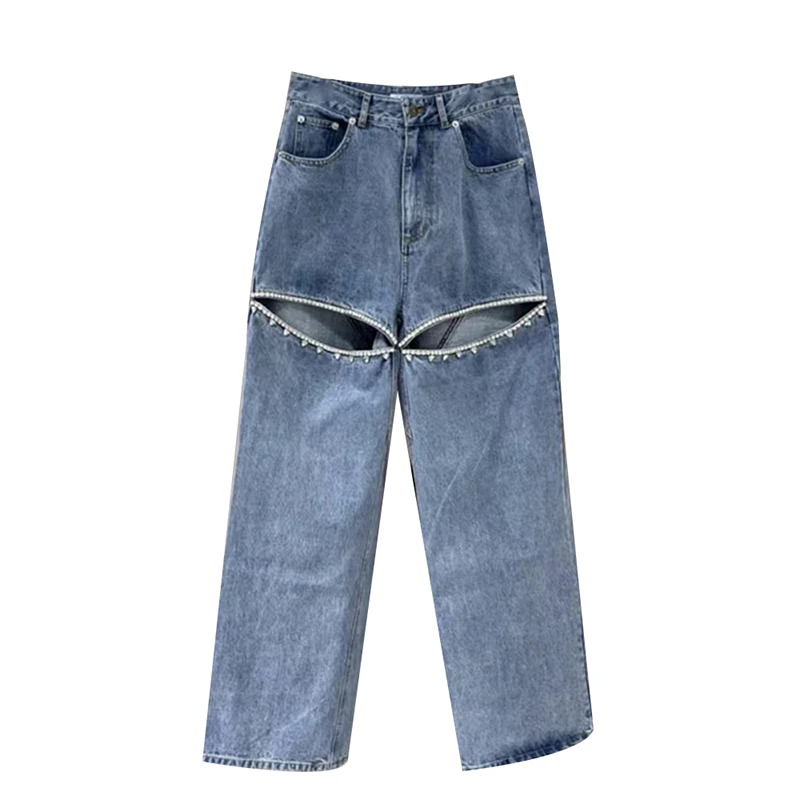 TWOTWINSTYLE High Waist Patchwork Button Hollow Out Splicing Diamond Women Denim Pants Lady Jeans
TWOTWINSTYLE High Waist Patchwork Button Hollow Out Splicing Diamond Women Denim Pants Lady Jeans