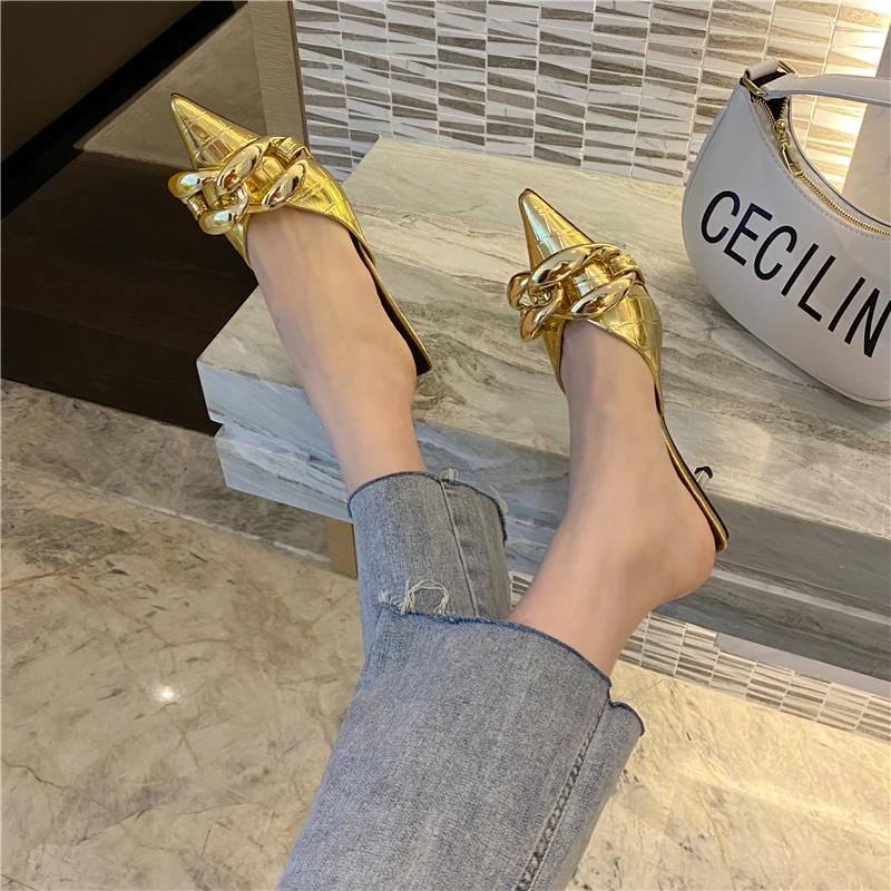 Amazon luxury shoes metal big button golden silver pointed toe women's lazy slippers
Amazon luxury shoes metal big button golden silver pointed toe women's lazy slippers