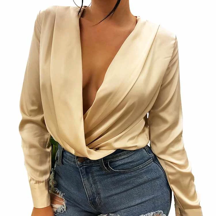 Ladies Trendy Workout Long Sleeve Women Deep V-neck Satin Sexy One Piece Bodysuits For Women
Ladies Trendy Workout Long Sleeve Women Deep V-neck Satin Sexy One Piece Bodysuits For Women