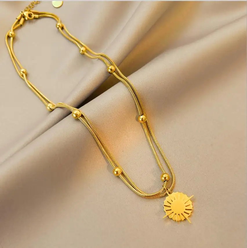 Sun necklace stainless double clavicle chain multi-layer temperament titanium steel ornaments short sweater chain
Sun necklace stainless double clavicle chain multi-layer temperament titanium steel ornaments short sweater chain