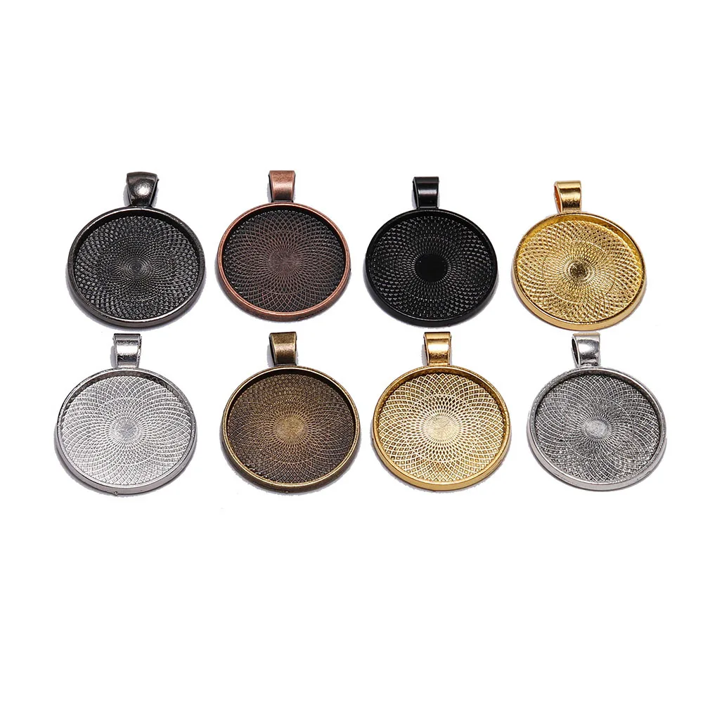 

Wholesale multicolor blank zinc alloy pendant 25mm round shape trays for jewelry, Picture