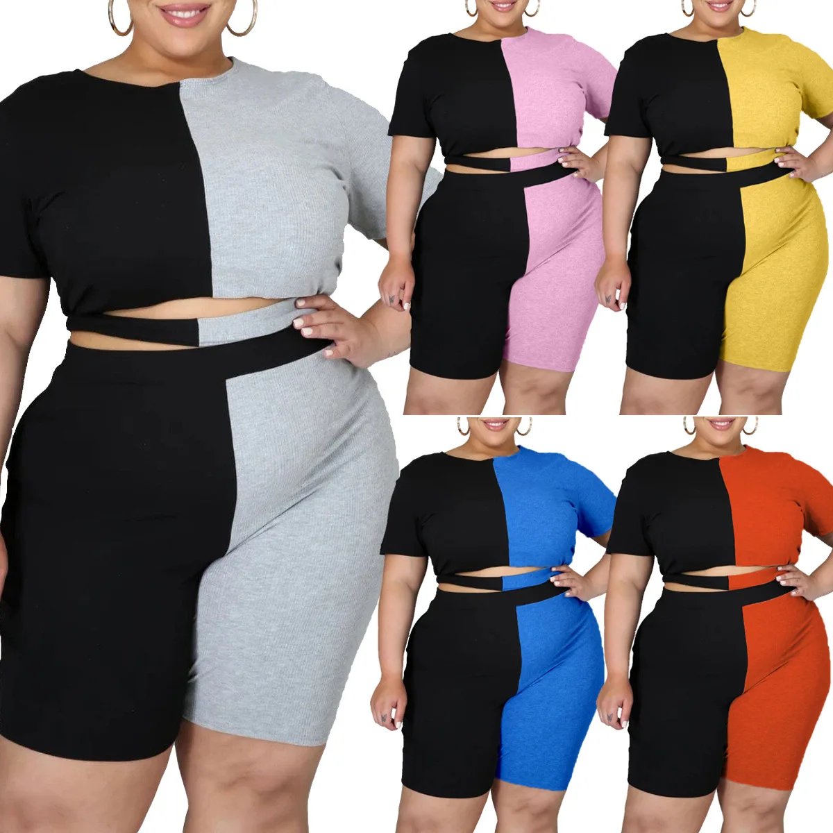 ORQJ5285 New Arrival Outfit 2021 Ribbed Patchwork Color Leisure Large Size Pus Size Two Piece Shorts Set Tracksuit, As pics
ORQJ5285 New Arrival Outfit 2021 Ribbed Patchwork Color Leisure Large Size Pus Size Two Piece Shorts Set Tracksuit, As pics