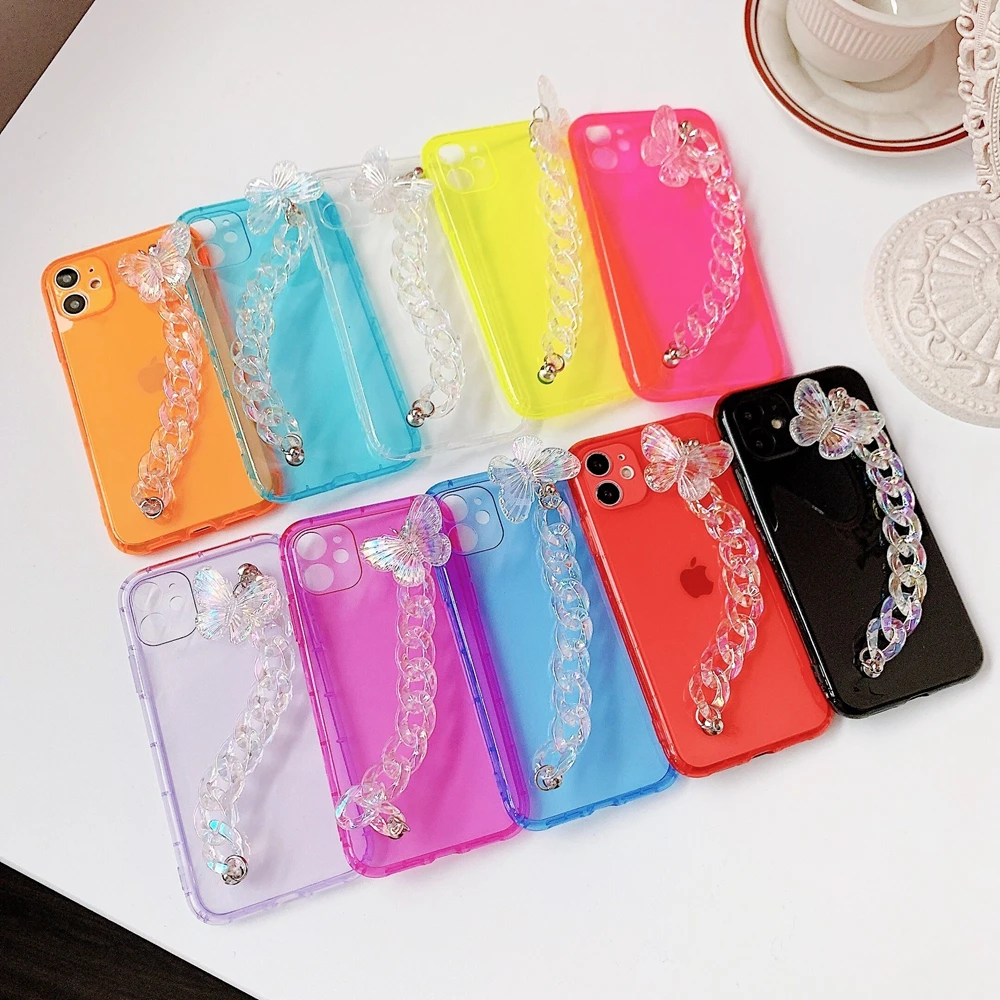 Hot Sale Bracelet Phone Case for iPhone 11 Pro Xs Max Shiny Fluorescent Color Clear 7 8plus Xr Covers with Butterfly Strap Girls
Hot Sale Bracelet Phone Case for iPhone 11 Pro Xs Max Shiny Fluorescent Color Clear 7 8plus Xr Covers with Butterfly Strap Girls