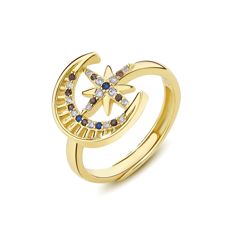 Adjustable Ring 2023 925 Sterling Silver Jewelry Gold Plate Colorful Zircon Moon and Star Ring For Women
Adjustable Ring 2023 925 Sterling Silver Jewelry Gold Plate Colorful Zircon Moon and Star Ring For Women