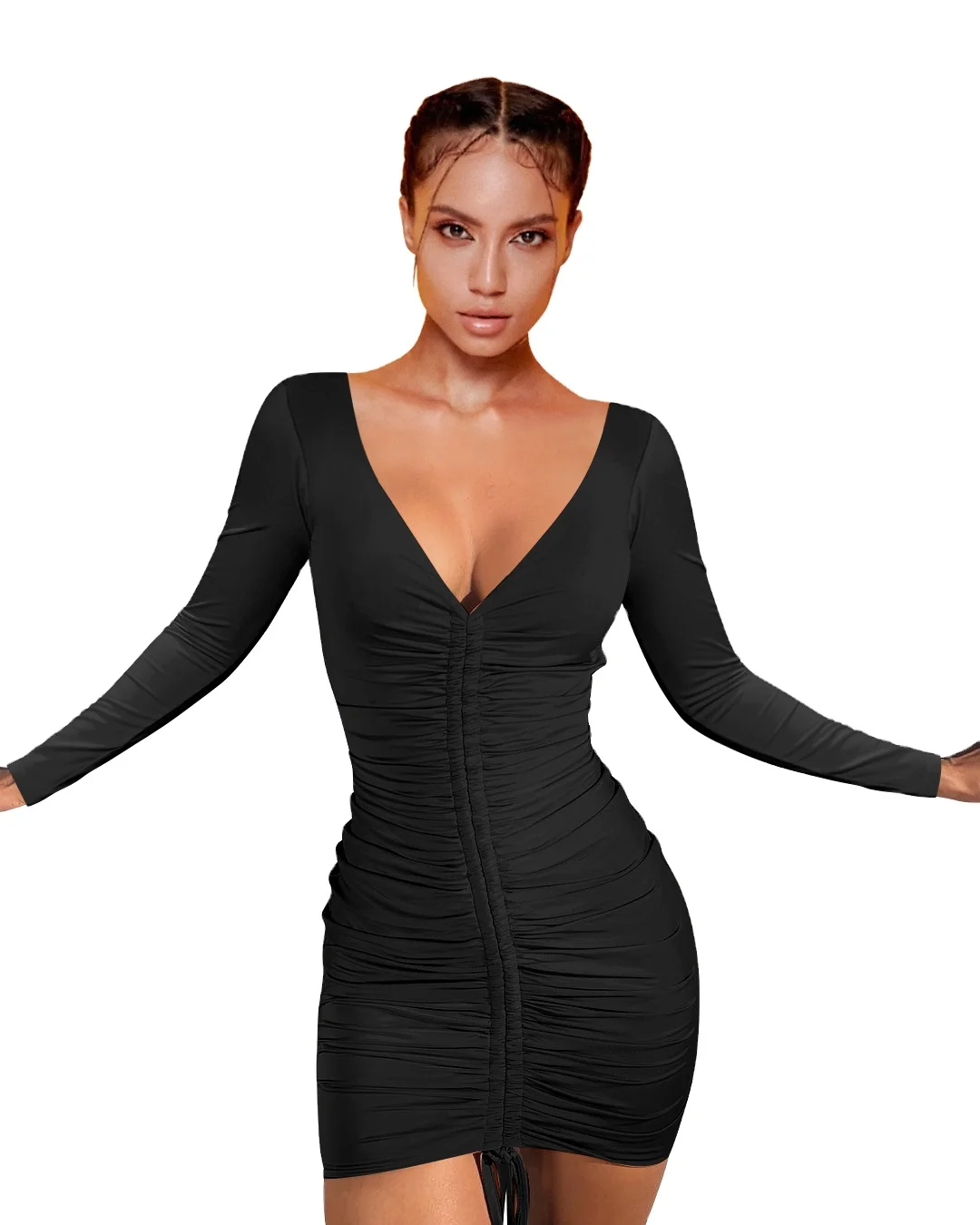 Women V-neck High-Waisted Pleated Skirt Long Sleeve Temperamental Sexy Halter Dress, Colorful
Women V-neck High-Waisted Pleated Skirt Long Sleeve Temperamental Sexy Halter Dress, Colorful