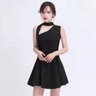 Women Elegant Halter Black One Shoulder Dress Pencil Sexy Mini Party Wear Casual Club Bodycon Dresses