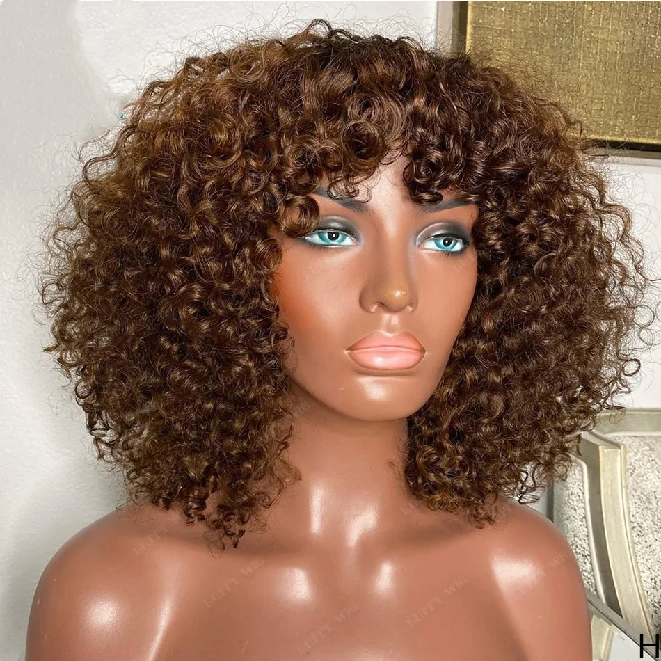 Short Curly Bob Wig Human Hair Wigs With Bangs 150% Brown Color Scalp Top Machine Made Curly Wig For Black Women
Short Curly Bob Wig Human Hair Wigs With Bangs 150% Brown Color Scalp Top Machine Made Curly Wig For Black Women