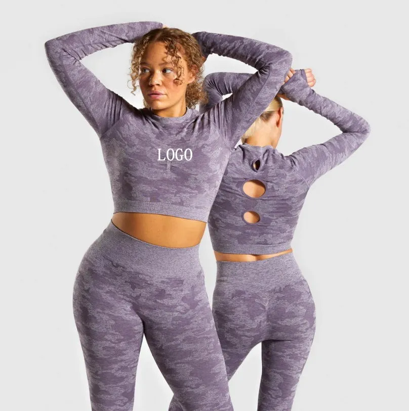 NO MOQ Women High Stretch Seamless Camouflage Slim Fitness Yoga Exercise Two Pieces Suit, As picture
NO MOQ Women High Stretch Seamless Camouflage Slim Fitness Yoga Exercise Two Pieces Suit, As picture