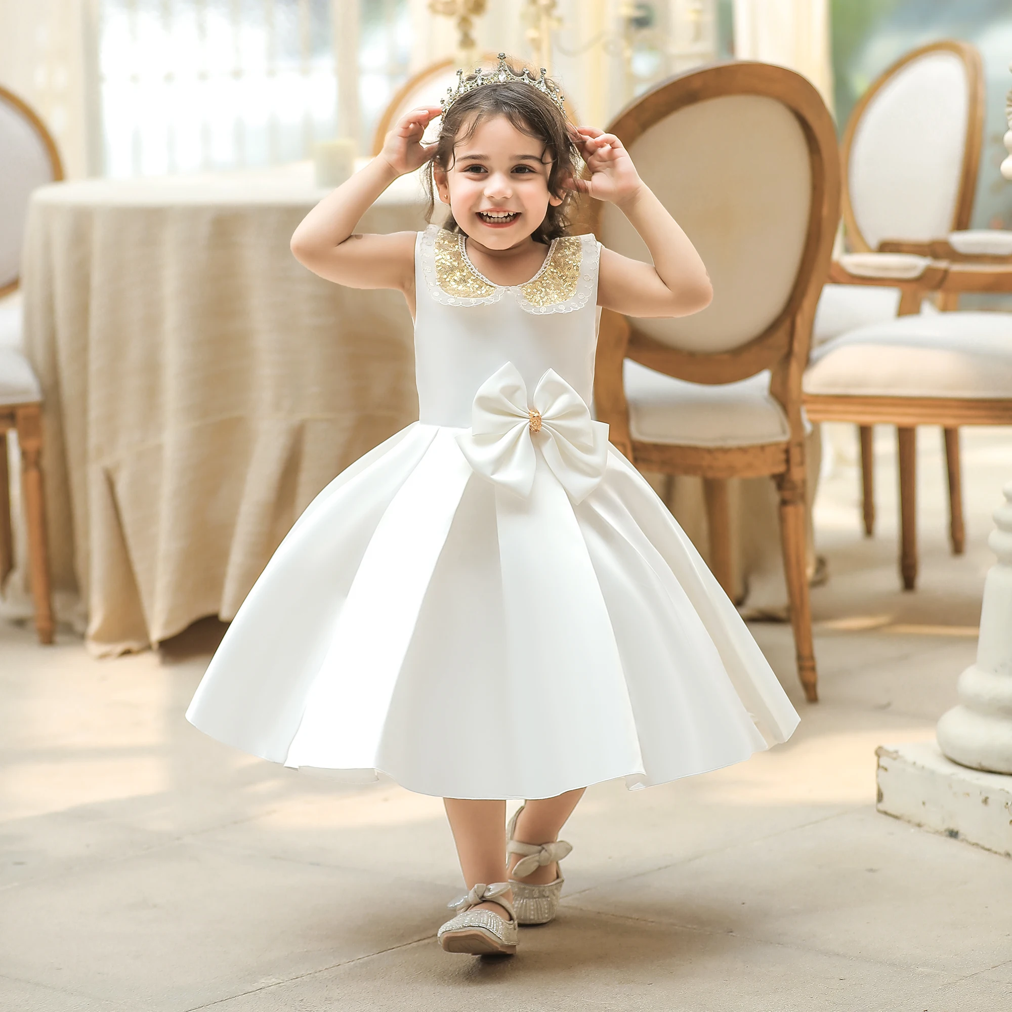 3 Years Old Princess Double Bowknot Formal Baby Pink Girls Party Dress