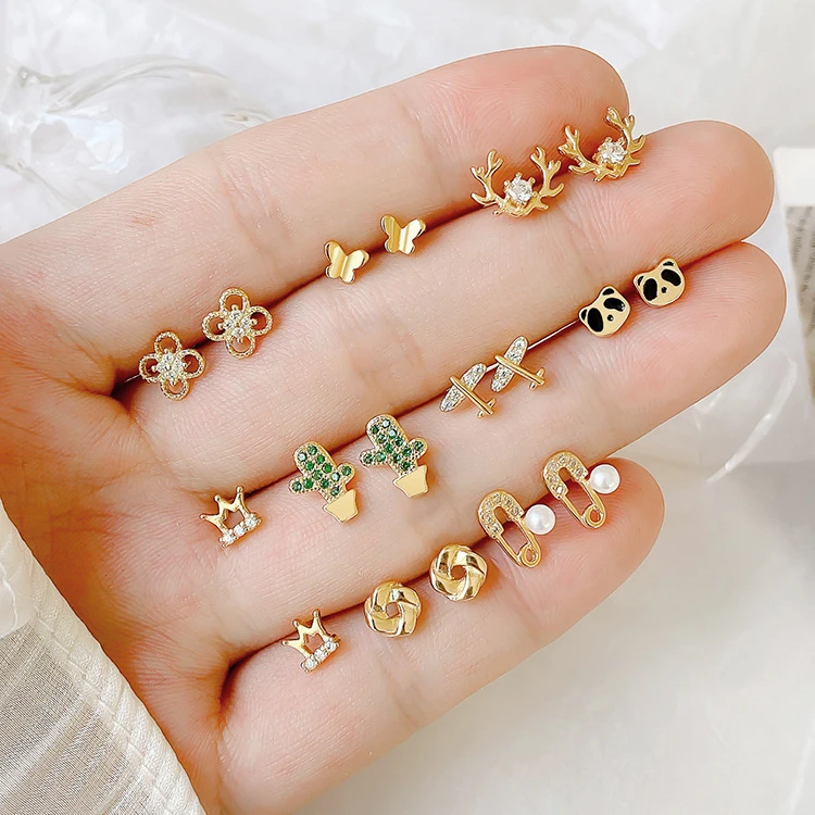 2021Women Fashion Earring Cactus Butterfly Star Flower Panda Multi Pairs Style Small 18K Gold Plated Stud Earrings
2021Women Fashion Earring Cactus Butterfly Star Flower Panda Multi Pairs Style Small 18K Gold Plated Stud Earrings