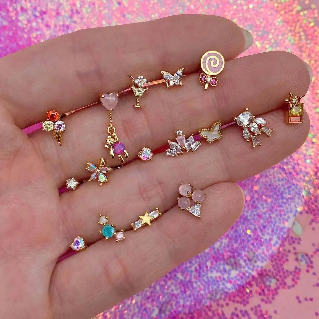 Ins Gold Plated Colorful Cubic CZ Earrings Chunky 925 Sterling Sliver Needle Multi Color Zircon Cute Bear Ice Cream Stud Earring
Ins Gold Plated Colorful Cubic CZ Earrings Chunky 925 Sterling Sliver Needle Multi Color Zircon Cute Bear Ice Cream Stud Earring