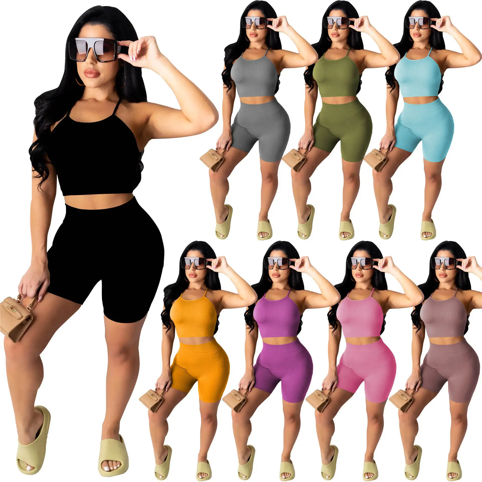 2021 new arrivals solid color sleeveless sling slim top drawstring shorts women 2 piece set clothing summer sexy clothing for wo, Show
2021 new arrivals solid color sleeveless sling slim top drawstring shorts women 2 piece set clothing summer sexy clothing for wo, Show