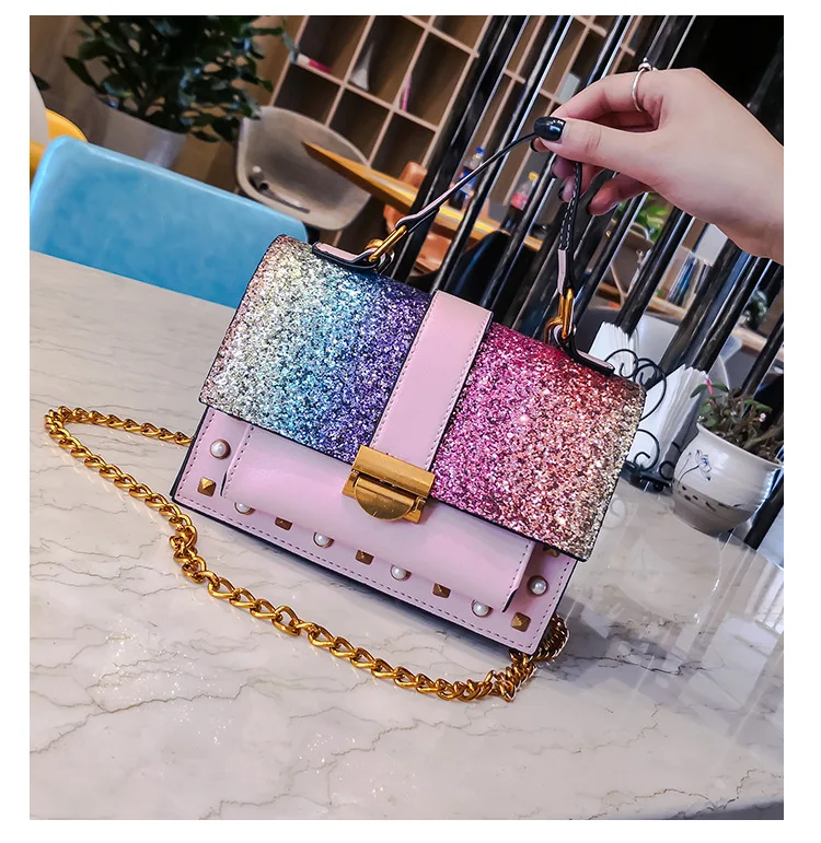 New hot selling fashion designer bag sequined handbag and purse shoulder versatile crossbody chain rivet bag for women
New hot selling fashion designer bag sequined handbag and purse shoulder versatile crossbody chain rivet bag for women